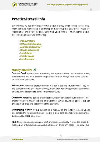 example page 7 from our offline Travel Guide for Costa Rica